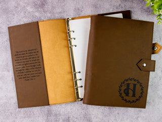 Personalized Laser Engraved A5 Refillable 6-Ring Leather Journal With Clasp & Gift Message