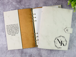 Personalized Laser Engraved A5 Refillable 6-Ring Leather Journal With Clasp & Gift Message