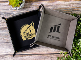 Custom Engraved Leather Valet Catch All Tray & Desk Organizer