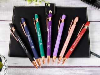 Custom Engraved Ballpoint Pen, Bulk Company Logo Pens - Rose Gold Trim