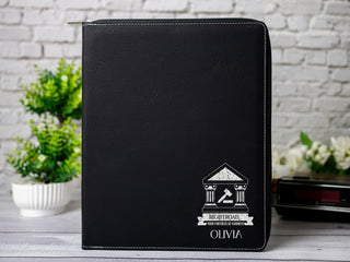 Custom Engraved Zipper Leather Portfolio with Legal Pad