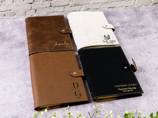 Personalized Laser Engraved A5 Refillable 6-Ring Leather Journal With Clasp & Gift Message