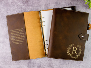Personalized Laser Engraved A5 Refillable 6-Ring Leather Journal With Clasp & Gift Message