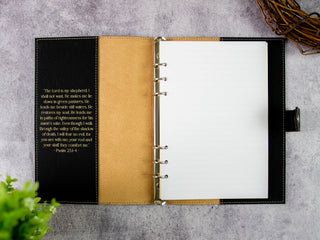 Personalized Laser Engraved A5 Refillable 6-Ring Leather Journal With Clasp & Gift Message