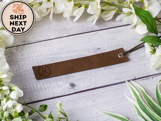 Personalized Laser Engraved Leather Bookmark with Name, Quote & Initials