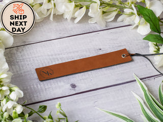 Personalized Laser Engraved Leather Bookmark with Name, Quote & Initials