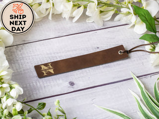 Personalized Laser Engraved Leather Bookmark with Name, Quote & Initials