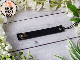 Personalized Laser Engraved Leather Bookmark with Name, Quote & Initials