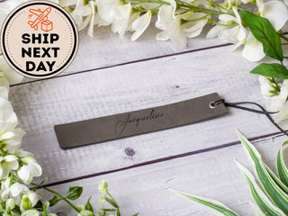 Personalized Laser Engraved Leather Bookmark with Name, Quote & Initials