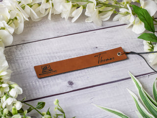 Personalized Laser Engraved Leather Bookmark with Name, Quote & Initials