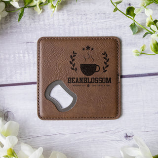 Custom Engraved Leather & Metal Bottle Opener Coaster