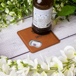 Custom Engraved Leather & Metal Bottle Opener Coaster