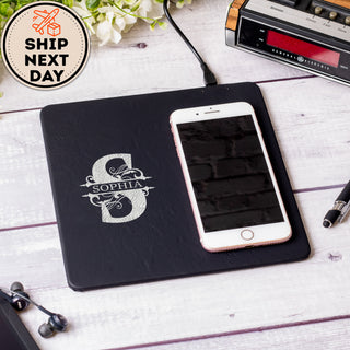 Personalized Laser Engraved Wireless Leather Phone Charging Pad