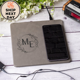 Personalized Laser Engraved Wireless Leather Phone Charging Pad