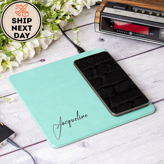 Personalized Laser Engraved Wireless Leather Phone Charging Pad