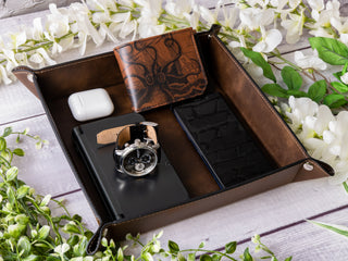 Custom Engraved Leather Valet Catch All Tray & Desk Organizer