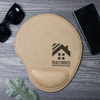 Personalized Laser Engraved Leather Ergonomic Mouse Pad with Wrist Rest