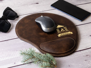 Personalized Laser Engraved Leather Ergonomic Mouse Pad with Wrist Rest