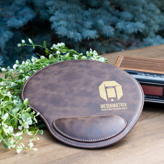 Custom Engraved Leather Ergonomic Mouse Pad with Wrist Rest