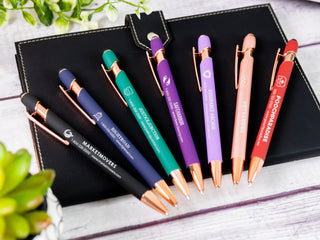 Custom Engraved Ballpoint Pen, Bulk Company Logo Pens - Rose Gold Trim