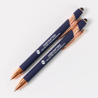 Custom Engraved Ballpoint Pen, Bulk Company Logo Pens - Rose Gold Trim