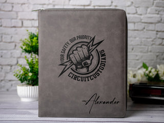 Custom Engraved Zipper Leather Portfolio with Legal Pad