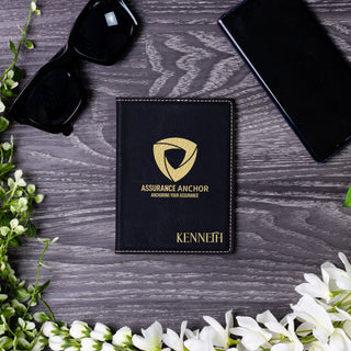 Custom Engraved Leather Passport Holder with Name & Logo