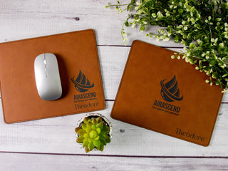 Custom Engraved Leather Mouse Pad with Customized Names & Logo