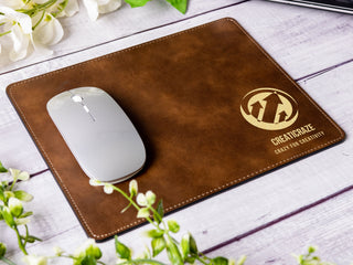 Custom Engraved Leather Mouse Pad with Customized Names & Logo