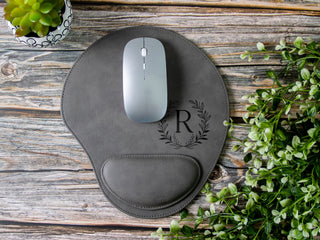 Personalized Laser Engraved Leather Ergonomic Mouse Pad with Wrist Rest