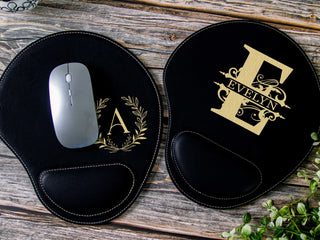 Personalized Laser Engraved Leather Ergonomic Mouse Pad with Wrist Rest