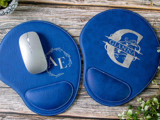 Personalized Laser Engraved Leather Ergonomic Mouse Pad with Wrist Rest