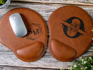 Personalized Laser Engraved Leather Ergonomic Mouse Pad with Wrist Rest