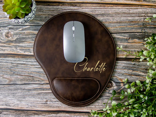 Personalized Laser Engraved Leather Ergonomic Mouse Pad with Wrist Rest