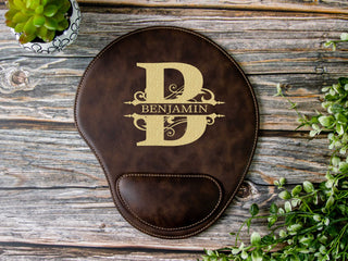 Personalized Laser Engraved Leather Ergonomic Mouse Pad with Wrist Rest