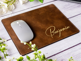 Personalized Laser Engraved Leather Mouse Pad