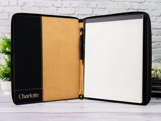 Custom Engraved Zipper Leather Portfolio with Legal Pad