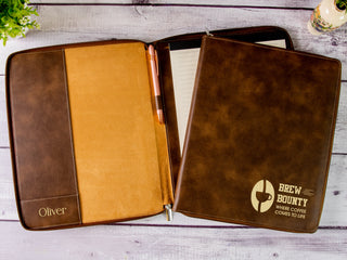 Custom Engraved Zipper Leather Portfolio with Legal Pad