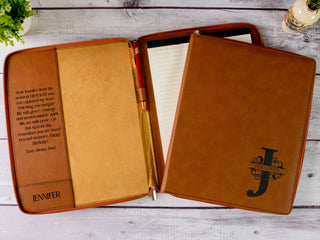 Personalized Laser Engraved Zipper Leather Portfolio with Legal Pad