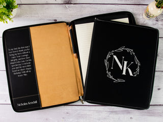 Personalized Laser Engraved Zipper Leather Portfolio with Legal Pad