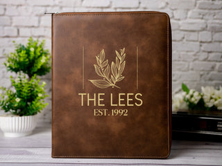 Personalized Laser Engraved Zipper Leather Portfolio with Legal Pad