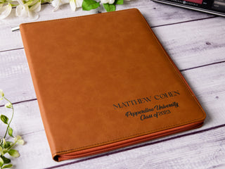 Personalized Laser Engraved Zipper Leather Portfolio with Legal Pad