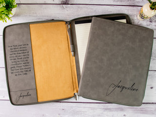 Personalized Laser Engraved Zipper Leather Portfolio with Legal Pad