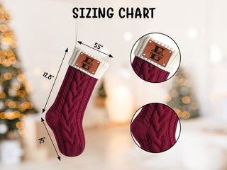 Personalized Christmas Knitted Stocking with Names on Leather Patch